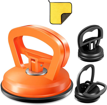 Orange 3-piece car dent puller kit with suction cups